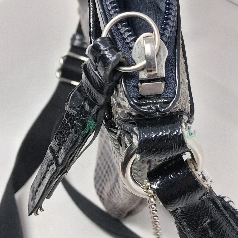Coach Snakeskin Print Crossbody Bag Grey Black North South Messenger Zip Pocket